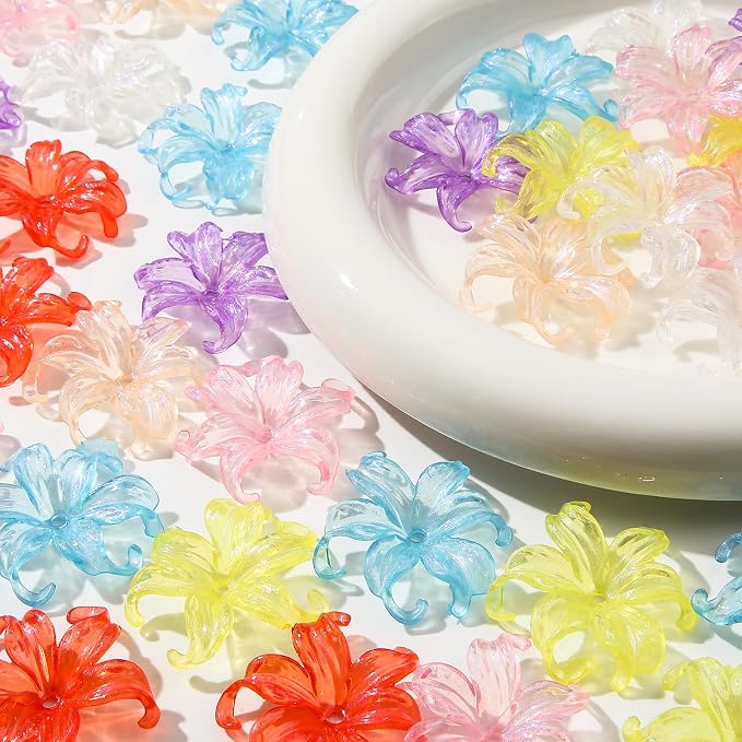 40pcs Flower Shape Beads Transparent Color Flower Bead Color Lily Beads by CYEENUT