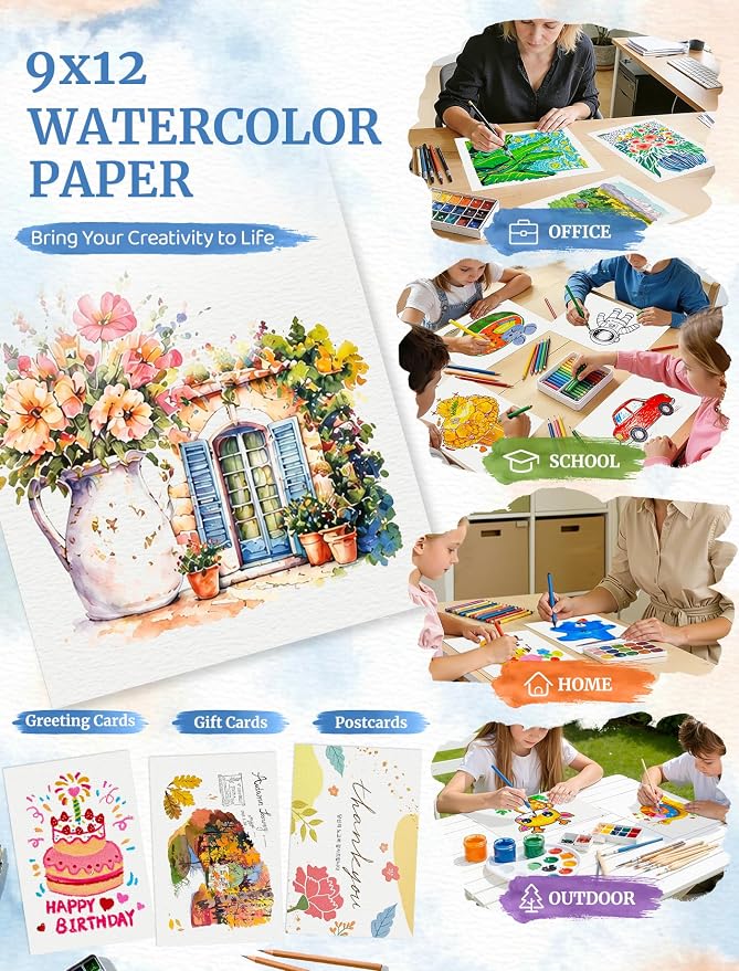 21 Sheets Watercolor Paper 9x12, Cold Press Watercolor Paper Pad, 140 LB/300 - Image 7