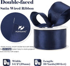 HUIHUANG Navy Blue Satin Wired Ribbon 1-1/2 inch Navy Double-Faced Satin Wire - Image 2