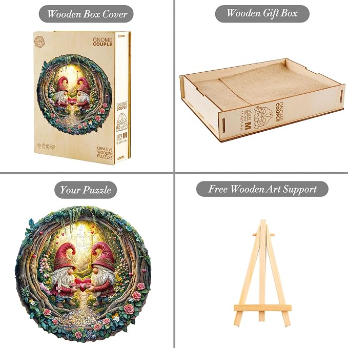 KAAYEE Wooden Puzzles for Adults, Gnome Couple Wooden Jigsaw Puzzle, 3D Visual - Image 7
