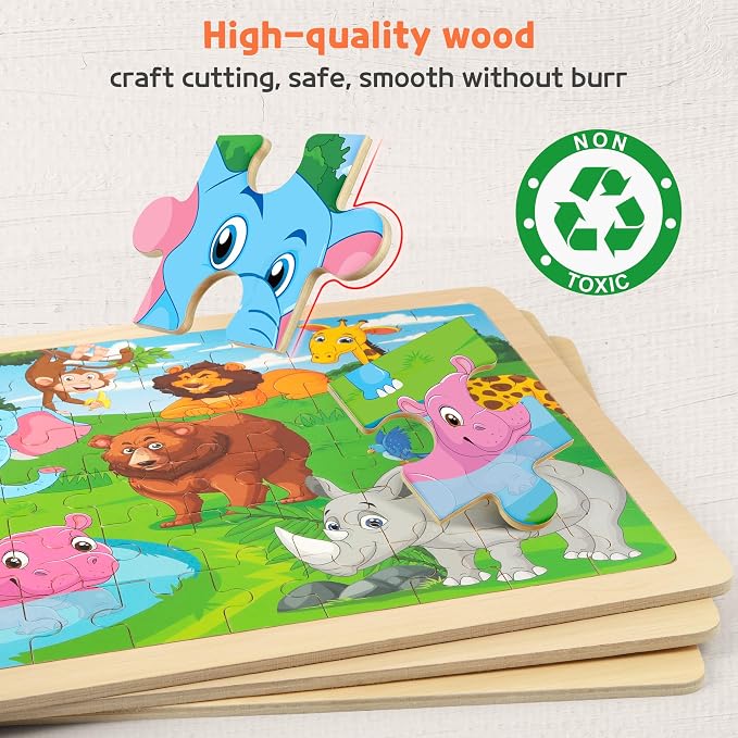 SYNARRY Wooden Puzzles for Kids Ages 4-6, 6 Packs 60 PCs Jigsaw Puzzles - Image 4
