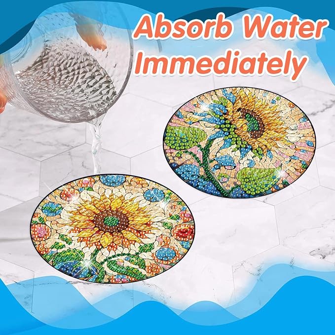 ijbnhd 8 PCS Sunflower Diamond Painting Coasters | Sunflower Diamond Art - Image 7