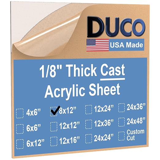 Duco Clear Cast Acrylic Sheets 1/8" Thick 8" x 12" by DucoPlasticsSupply