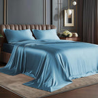 BEDELITE California King Sheets Set, Luxury Soft Airy Blue Satin Sheets by BEDELITE