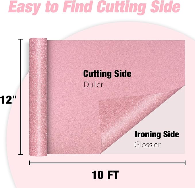 VinylRus Pink Glitter HTV Heat Transfer Vinyl Roll - Image 4