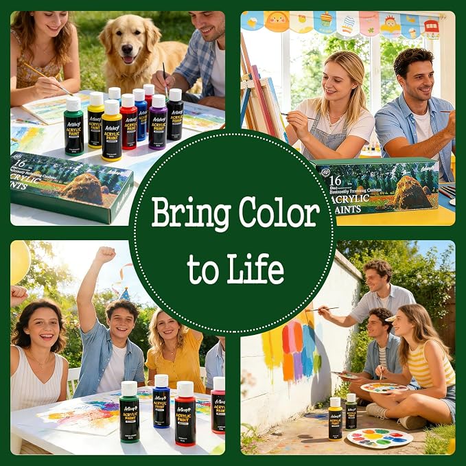 Artkey Acrylic Paint Set, 16 Colors 2 oz/59 ml Acrylic Paint Kit - Image 6