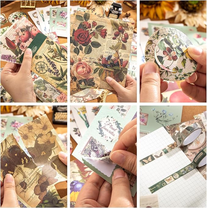 Scrapbooking Supplies Kit, Vintage Botanical Aesthetic Scrapbook Kit - Image 6