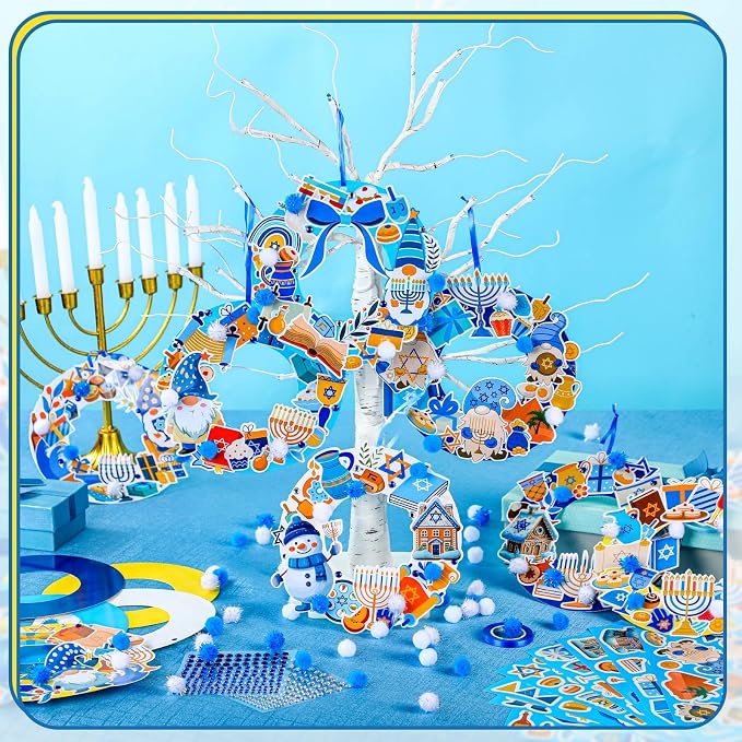 Hollowfly 48 Sets Hanukkah Wreath Craft Kits DIY Menorah Hanging Ornaments Make - Image 5