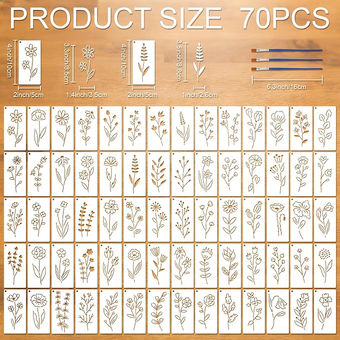 70pcs Flower Stencils for Painting Floral Drawing Stencils for Crafts Reusable - Image 2