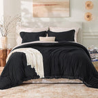 Andency Black Comforter Set King Size, 3 Pieces Boho Tassel Lightweight Bedding - Image 2