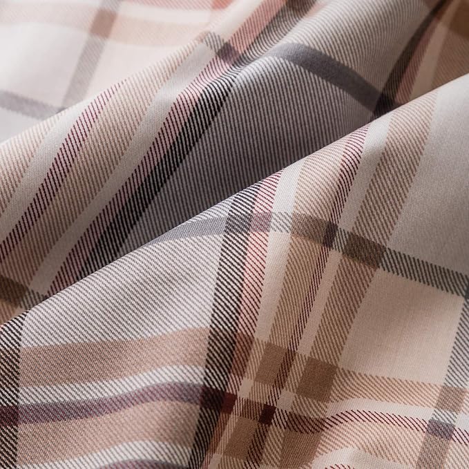 SUSYBAO Plaid Duvet Cover Queen 100% Cotton Khaki Gingham Duvet Cover Set 3 - Image 3