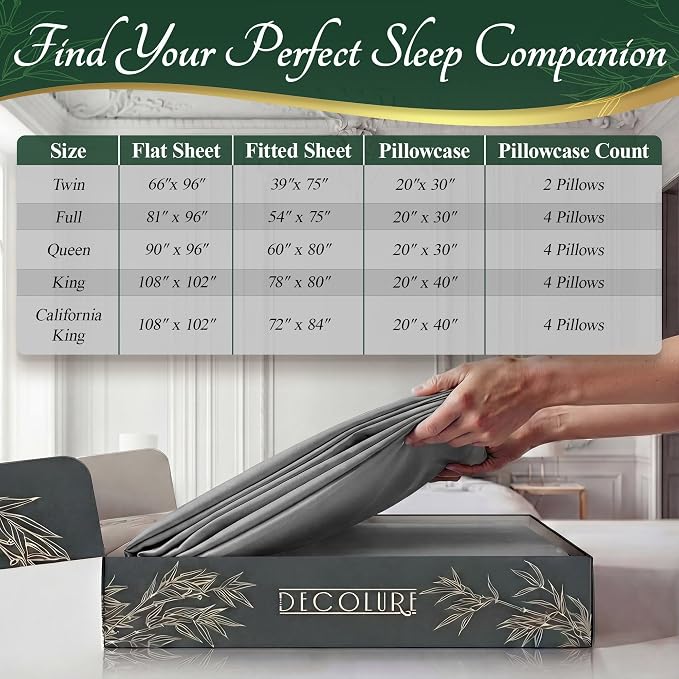 DECOLURE 100% Viscose Derived from Bamboo Sheets Twin Size - Image 8