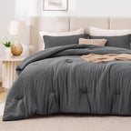 Love's cabin Dark Grey Full Comforter Set, 3-Piece Prewashed Bed Set - Image 2