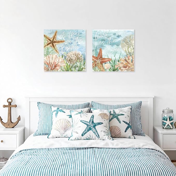 Ocean Wall Decor Seashell Starfish Coral Canvas Print Coastal Wall Art - Image 3