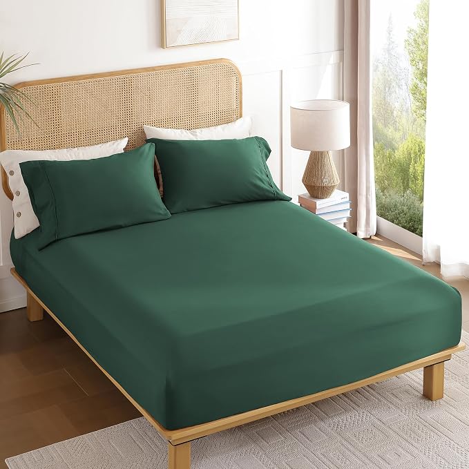 Full Sheet Set 4 Piece, Wrinkle Free, Oeko-Tex Certified Bedsheets，Olive Green - Image 7