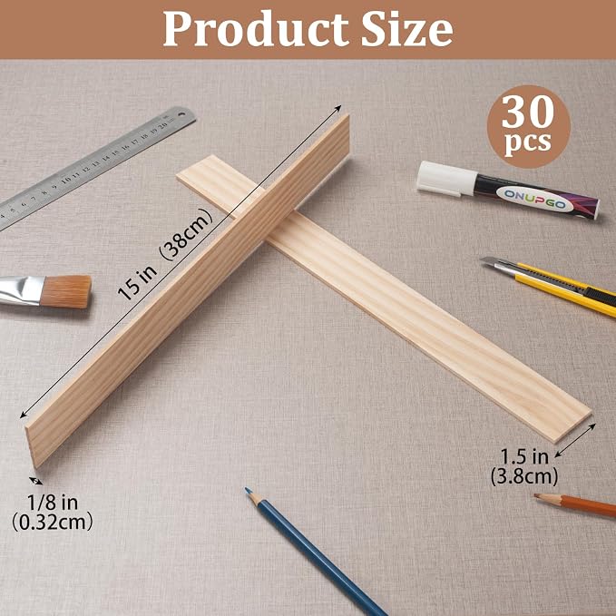 Wooden Dowels for Crafts, Wood Strips Trim Slats for Wall 1/8" × 1.5" × 15" - Image 3