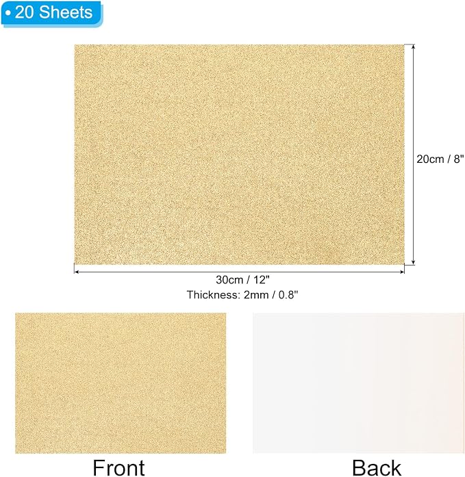 PATIKIL Light Gold Shiny EVA Glitter Foam Sheet 11 x 8 Inch 2mm Thick - Image 2