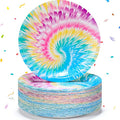 Domensi 100 Pack Tie Dye Paper Plates 7 Inch Rainbow Disposable Dessert Plates by Domensi