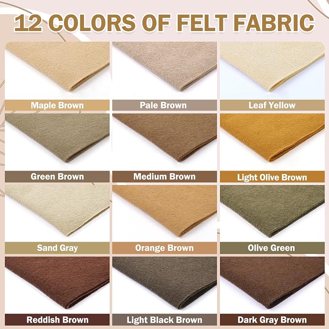 12 Rolls 8"x35" 1.4mm Thick Soft Felt Fabric Sheet 12 Assorted Brown Tone - Image 3