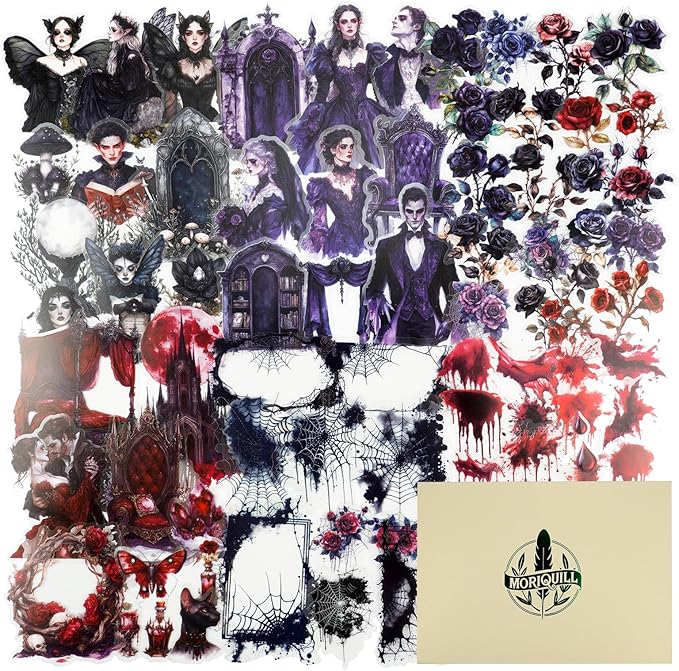 180PCS Night Falls PET Stickers, Dark Gothic Collage; Vampire Queen & Moon Elf by Unknown