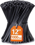 Zip Ties 12 inch with 45 lb Tensile Strength, 1000 Pack by ANOSON