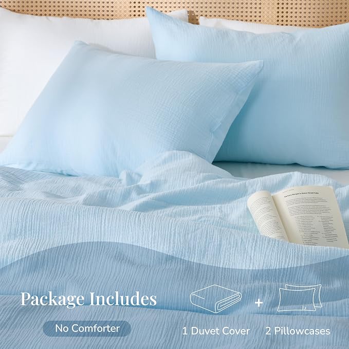 RRENEWROOTS Blue Twin Duvet Cover, 100% Sandwashed Cotton Soft Twin Size Duvet - Image 5