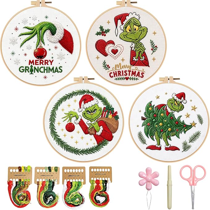 BBLYBD Christmas Embroidery Kit, 4 Set Embroidery Starter Kit, Cross Stitch Kits by BBLYBD