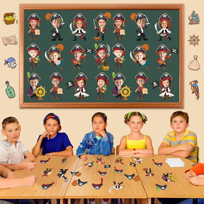60pcs Pirate Cutouts Pirate Treasure Theme Bulletin Board Decorations Skull Hat - Image 5