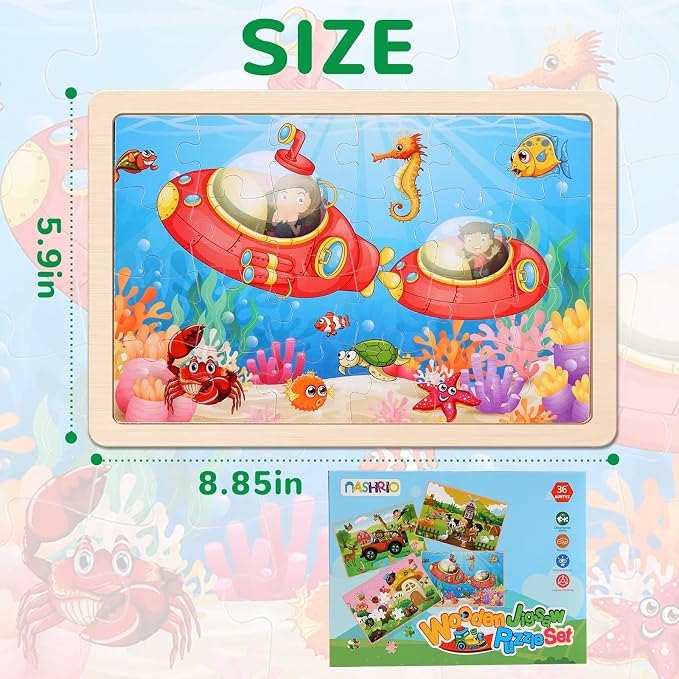 Wooden Puzzles Toys for Kids Ages 3-5, Animals Theme Wood Jigsaw Puzzles - Image 7