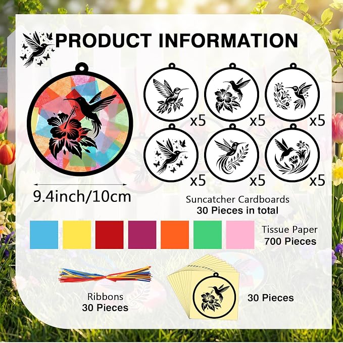 AmazingSpark 30 Pcs Mother's Day Hummingbird Suncatcher Craft Kits - Image 3