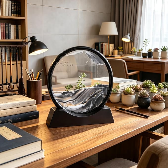 Moving Sand Art Picture- Sand Art Liquid Motion 3D Sandscape, Round Glass Frame - Image 5