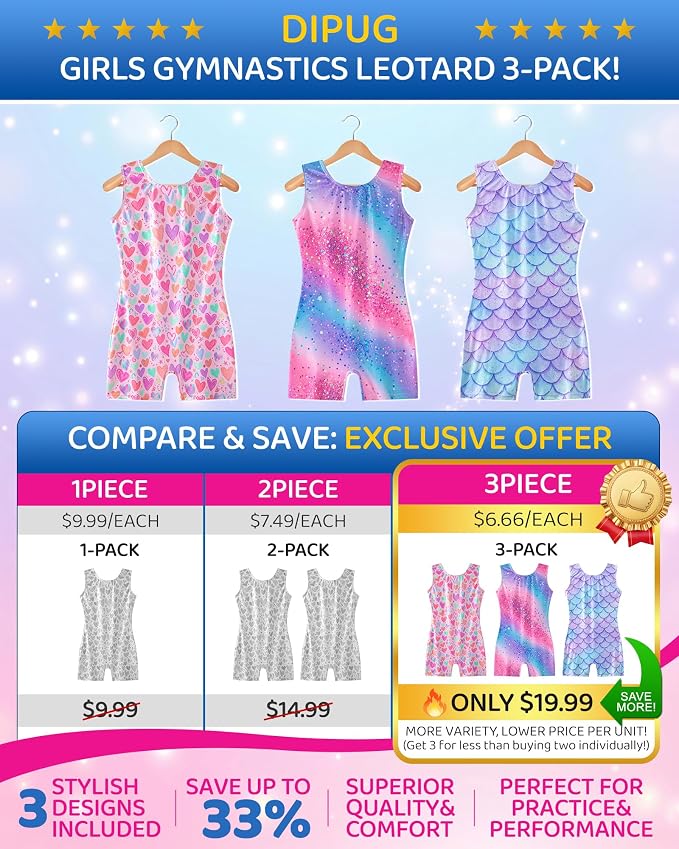 DIPUG 3 Pack Gymnastics Leotards - Image 2