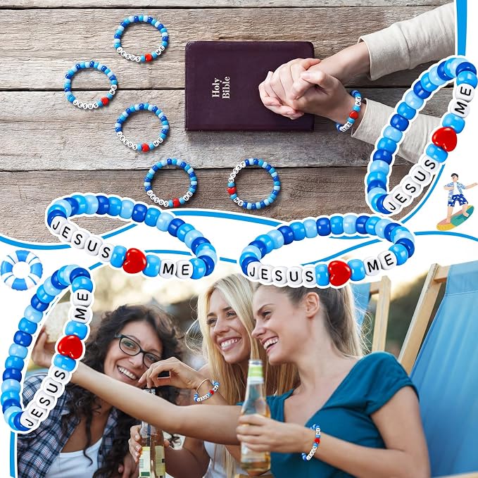 Ferreve 35 Sets Ocean Religious Bead Wristband Craft Kit Jesus Love Me Faith - Image 4