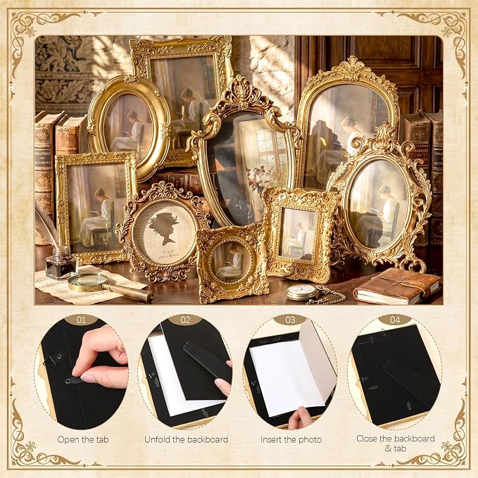Sliner 9 Pcs Vintage Picture Frames Set Gallery Wall Frame Assorted Sizes 6x8 - Image 4