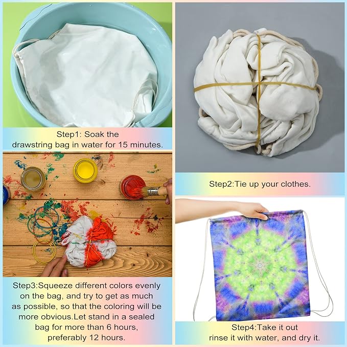 Saintrygo 24 Pcs Tie Dye Drawstring Bags Cotton Sublimation Blank Backpack Bulk - Image 5