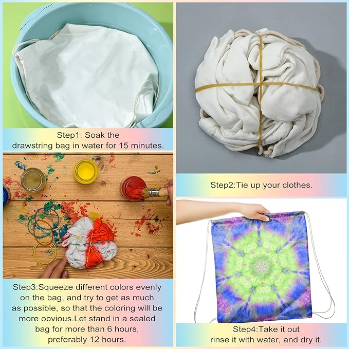 Saintrygo 300 Pcs Tie Dye Drawstring Bags Cotton Sublimation Blank Backpack - Image 6