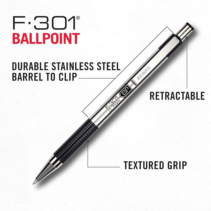 Zebra Pen F-301 Ballpoint Black Ink Fine Point 0.7mm Pen, Easy-Glide Ink - Image 4