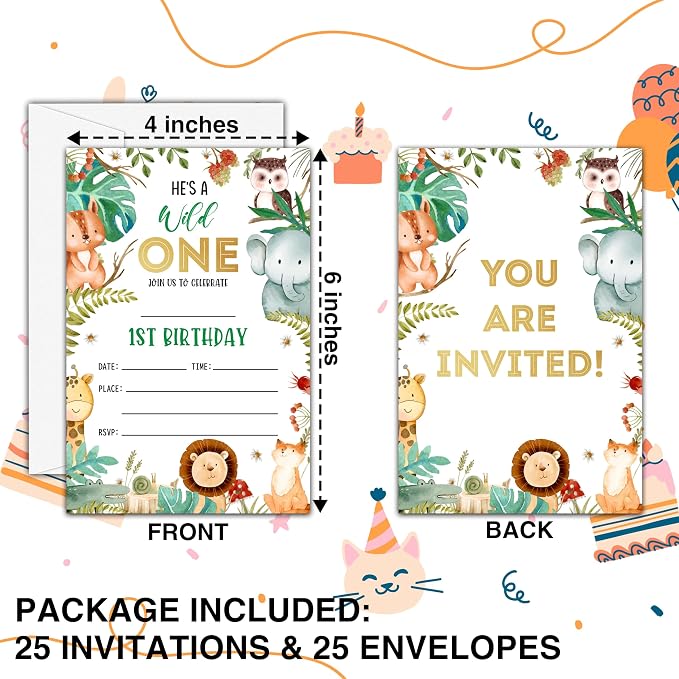 Wild One Birthday Invitations, 25 Double-Sided Invitation Cards - Image 2