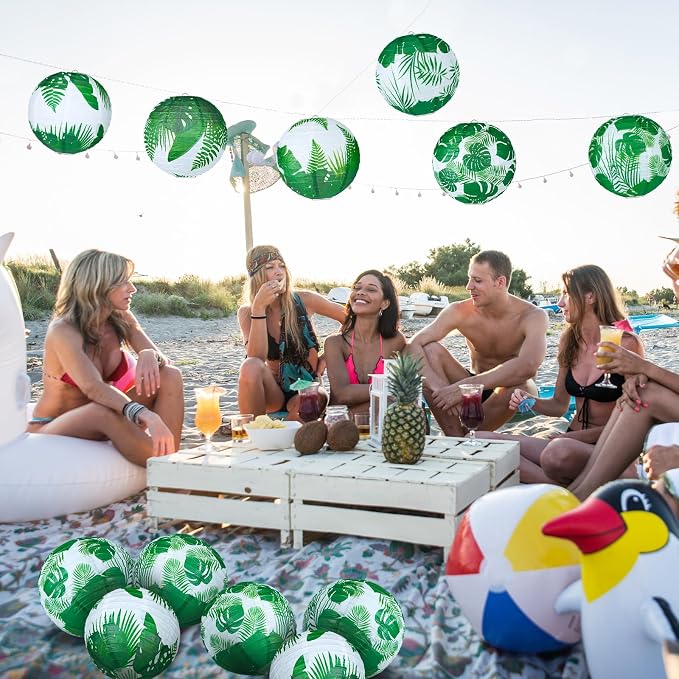 Panelee 12 Pcs Tropical Party Decorations Palm Leaves Paper Lanterns 8 Inch - Image 6
