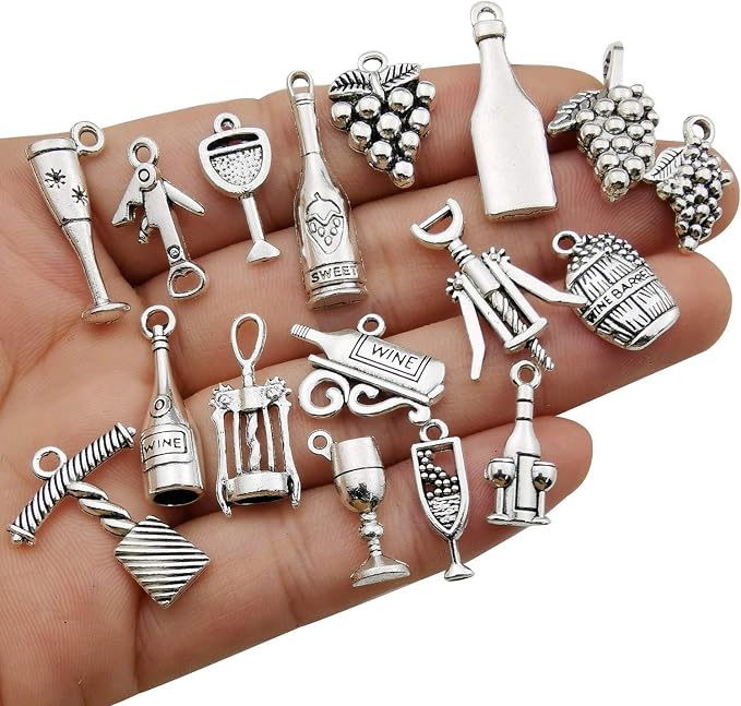 50pcs Craft Supplies Antique Silver Tasting Wine Grape Cocktail Glass Wine - Image 2