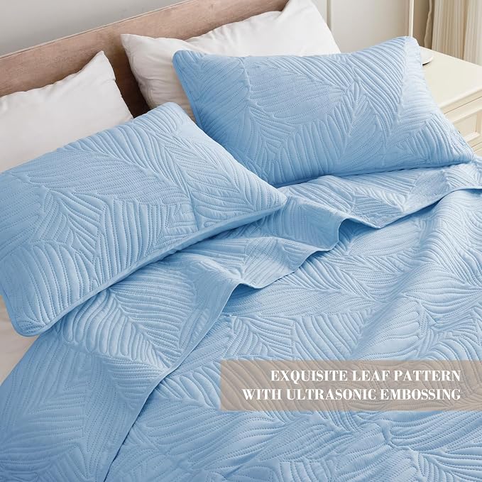 Exclusivo Mezcla King Size Quilt Bedding Set, Lightweight Sky Blue Quilts King - Image 3