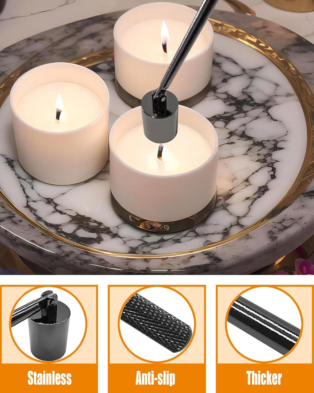 4 in1 Candle Accessory Set with Rechargeable Candle Lighter, Candle Wick Trimmer, Candle Wick Snuffer, Candle Wick Dipper, Candle Care Kit (Silver Black)