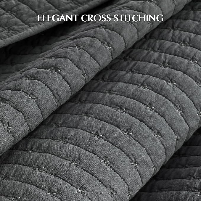 EVERGRACE Cross Stitch Pre-Washed Cotton Quilt Bedding Set Queen Size, - Image 3