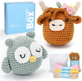 CrochetBox Crochet Kit for Beginner, Highland Cow and Owl Learn How to Crochet by CROCHETBOX
