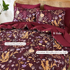 Yiran Queen Comforter Set 7 Piece, Burgundy Floral Bedding Set, Bed in a Bag - Image 2