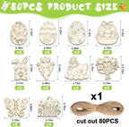80PCS Unfinished Ornament Wood Crafts, Painting Blank Wooden Cutouts | DIY 10 - Image 2