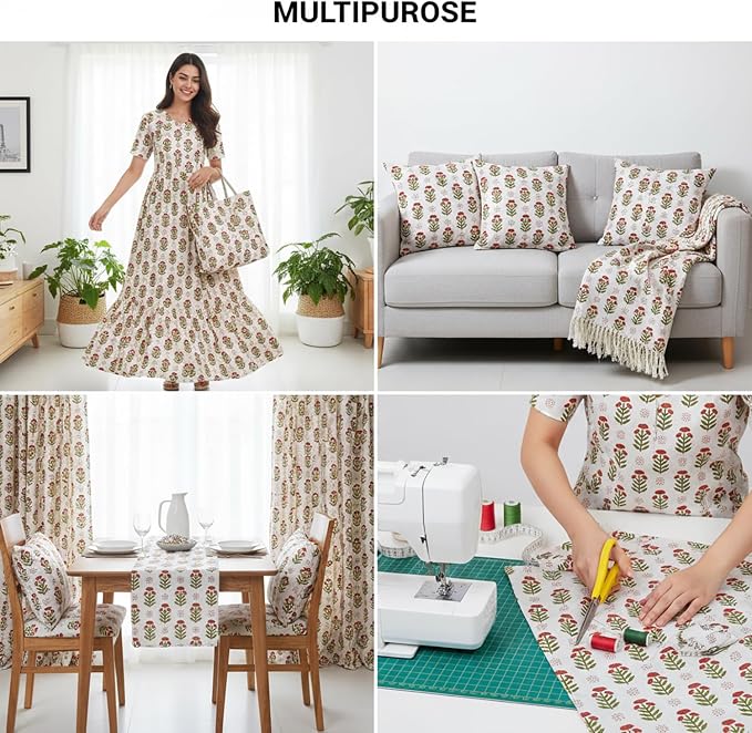 E-Tailor® Hand-Block Printed Pre-Cut Cotton Fabric Ideal - Image 4