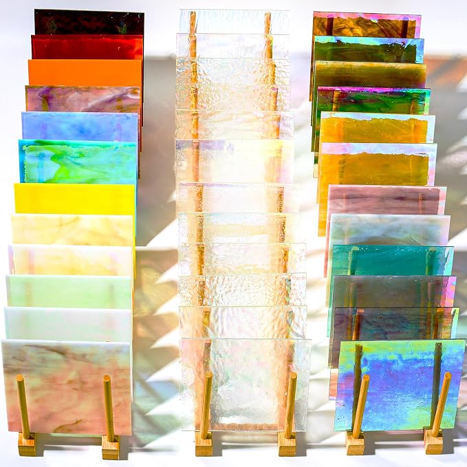 36 Sheets Iridescent Stained Glass Sheet Variety Pack, 4 X 6 inch Cathedral Art by UZLUbuywithconfidence