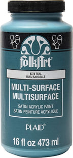 FolkArt Multi-Surface Satin Acrylic Paint in Assorted Colors, 16 oz, Teal 16 Fl by FolkArt