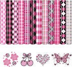 Tintnut Black Pink Plaid Heat Transfer Vinyl, PU HTV Sheets, easy cut & weed by Tintnut